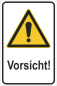 Preview: Kombiwarnschild mit Symbol ACHTUNG Gelb Schwarz nach DIN ISO 7010 und Text Vorsicht