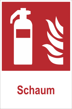 Schild Rettungszeichen nach DIN ISO 7010 rot mit Text und Symbol Schaum