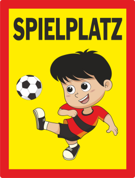 Gelbes auffälliges Spielplatzschild