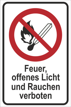 Hinweisschild mit Verbotszeichen rot nach DIN ISO 7010 Rauchen verboten