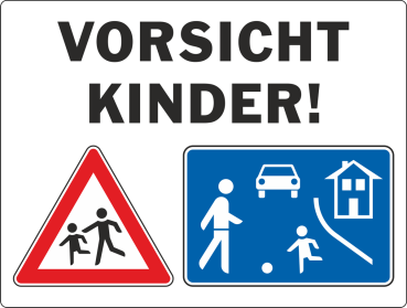 Kinderschild mit weißem Hintergrund und Warnhinweis