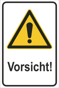 Kombiwarnschild mit Symbol ACHTUNG Gelb Schwarz nach DIN ISO 7010 und Text Vorsicht