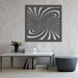 Wanddekoration aus Holz in quadratischer Ausführung mit einem abstrakten Motiv