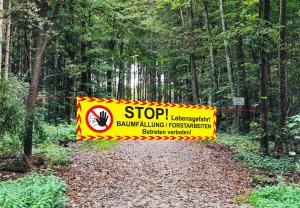 Preview: Gelbes Forstbanner mit Hohlsaum und Expanderseilen