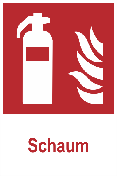 Schild Rettungszeichen nach DIN ISO 7010 rot mit Text und Symbol Schaum