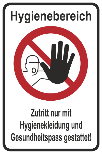 Hygieneschild Hygienebereich