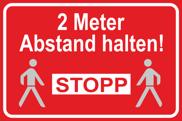 Hygieneschild 2 Meter Abstand halten Stopp