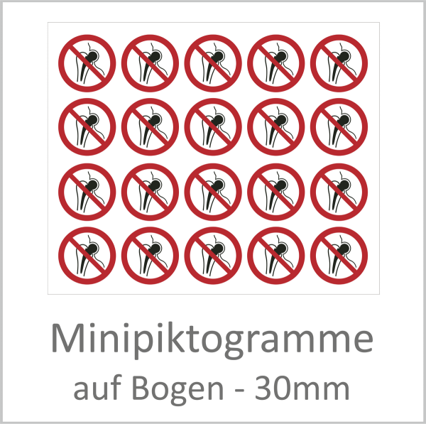 "P014 Kein Zugang für Personen mit Implantaten aus Metall" 30mm Durchmesser á 10 Stück