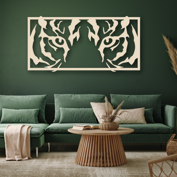 Wanddekoration aus Holz  rechteckig mit einem Tigermotiv