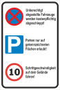 Hinweisschild "Betriebsgelände - Parken - Geschwindigkeit"
